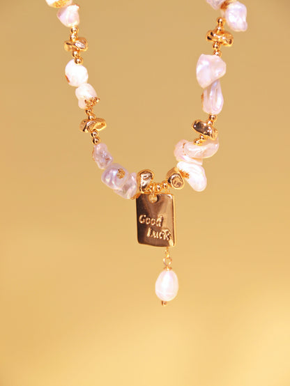 "Good Luck" Starburst & Pearl Necklace Set – Gold Satellite Chain Bridal Jewelry