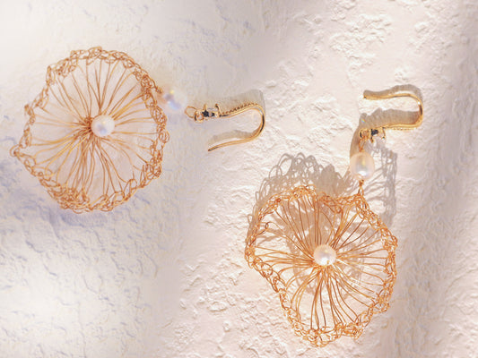 Wire Crochet Sunflower Dangle Earrings – Luxury Pearl Drop Statement Dangles