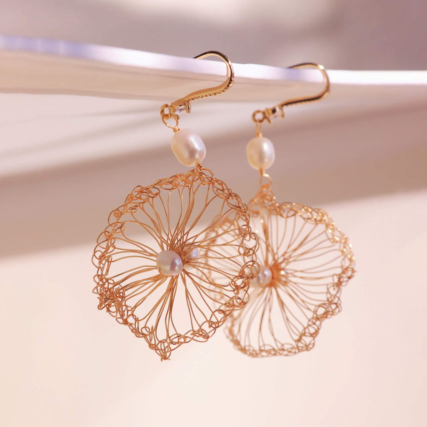 Wire Crochet Sunflower Dangle Earrings – Luxury Pearl Drop Statement Dangles