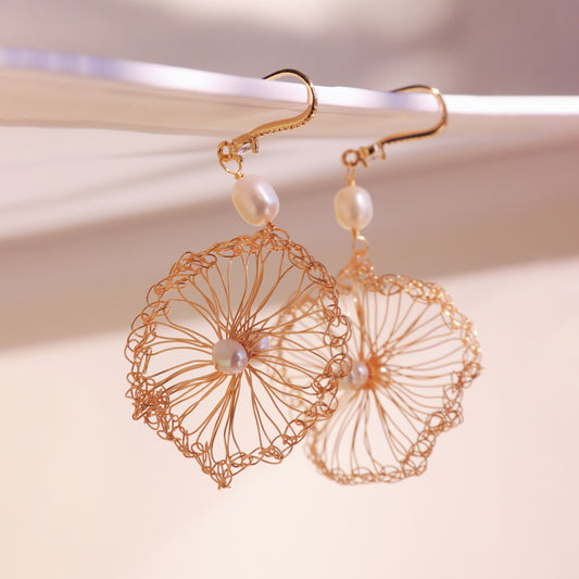 Wire Crochet Sunflower Dangle Earrings – Luxury Pearl Drop Statement Dangles