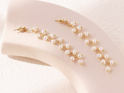 8cm Long Pearl Tassel Vine Earrings