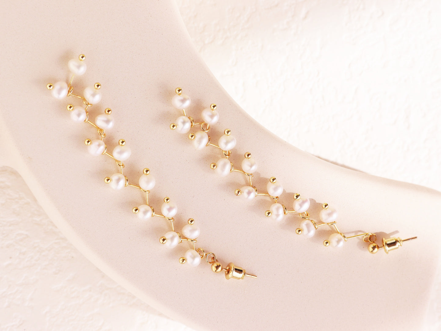 8cm Long Pearl Tassel Vine Earrings