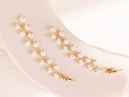 8cm Long Pearl Tassel Vine Earrings