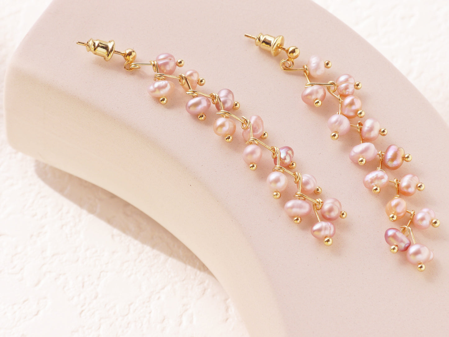 8cm Long Pearl Tassel Vine Earrings