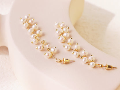 8cm Long Pearl Tassel Vine Earrings