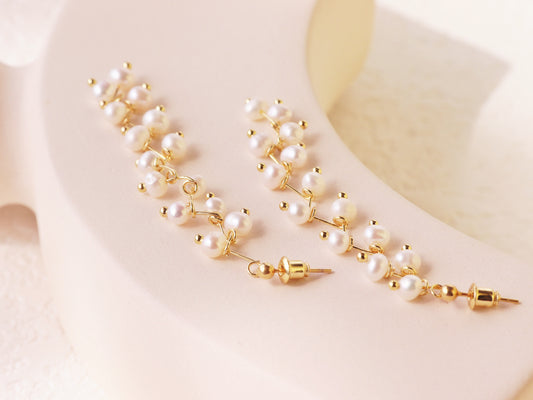 8cm Long Pearl Tassel Vine Earrings