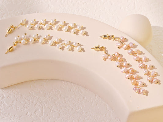 8cm Long Pearl Tassel Vine Earrings