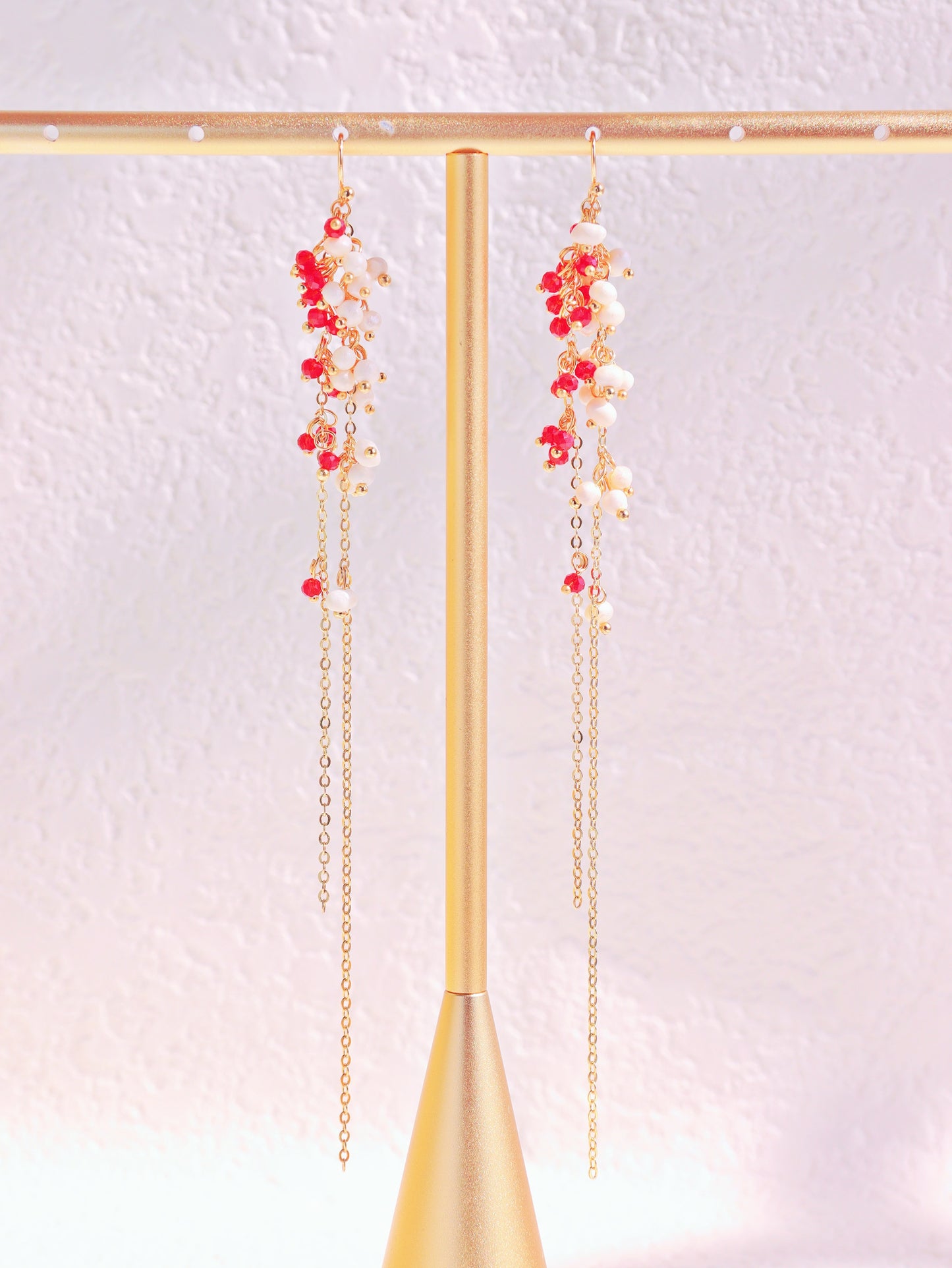 15cm Extra Long Garnet & Pearl Dangles