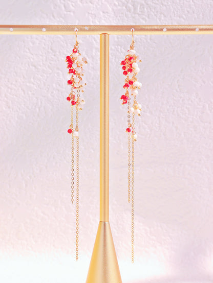 15cm Extra Long Garnet & Pearl Dangles
