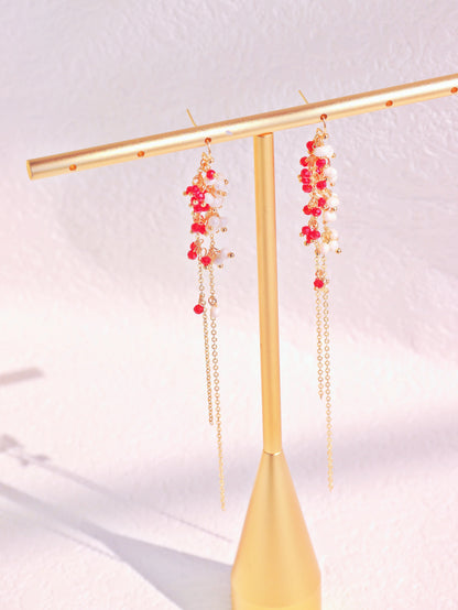 15cm Extra Long Garnet & Pearl Dangles