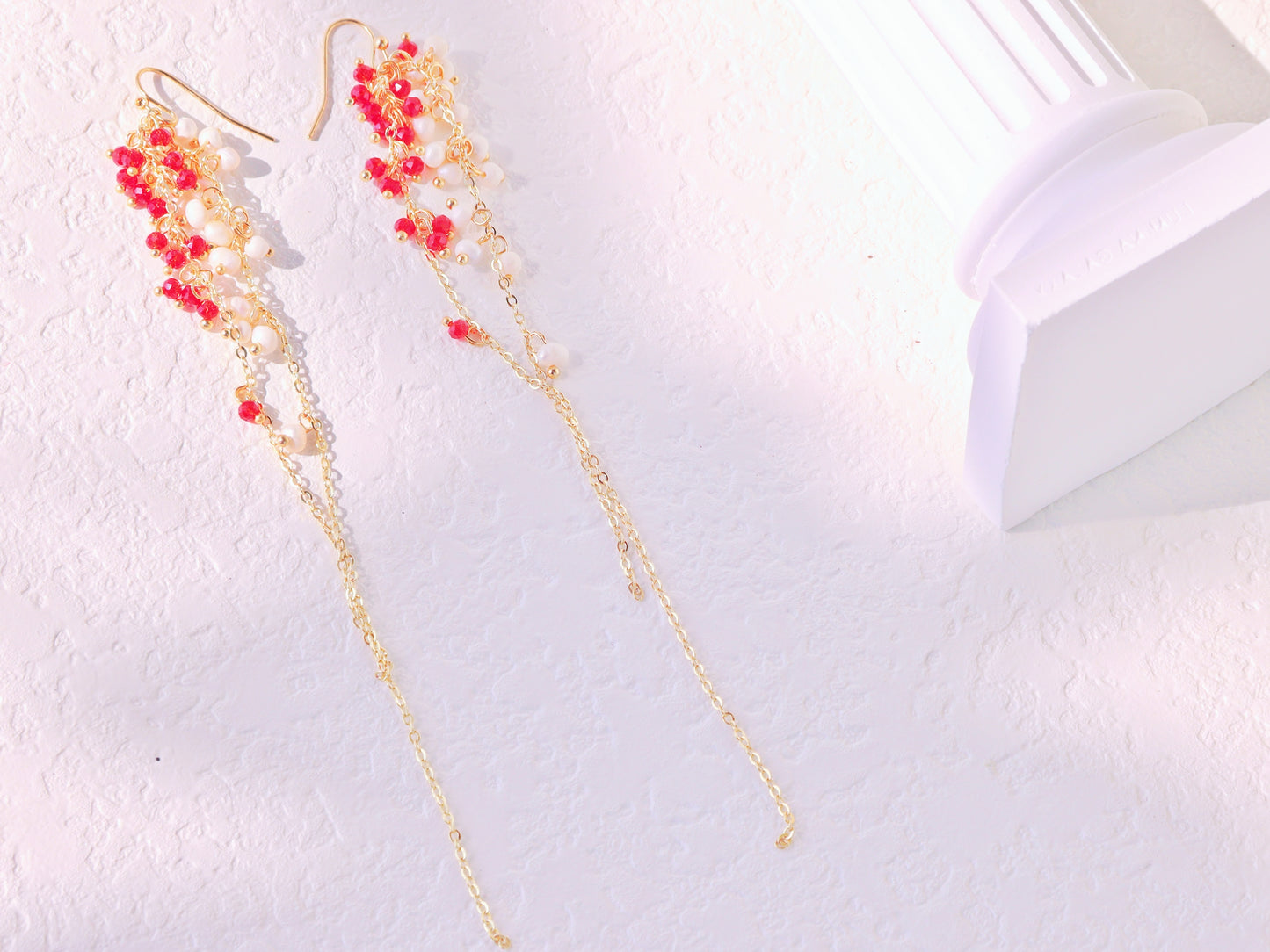 15cm Extra Long Garnet & Pearl Dangles