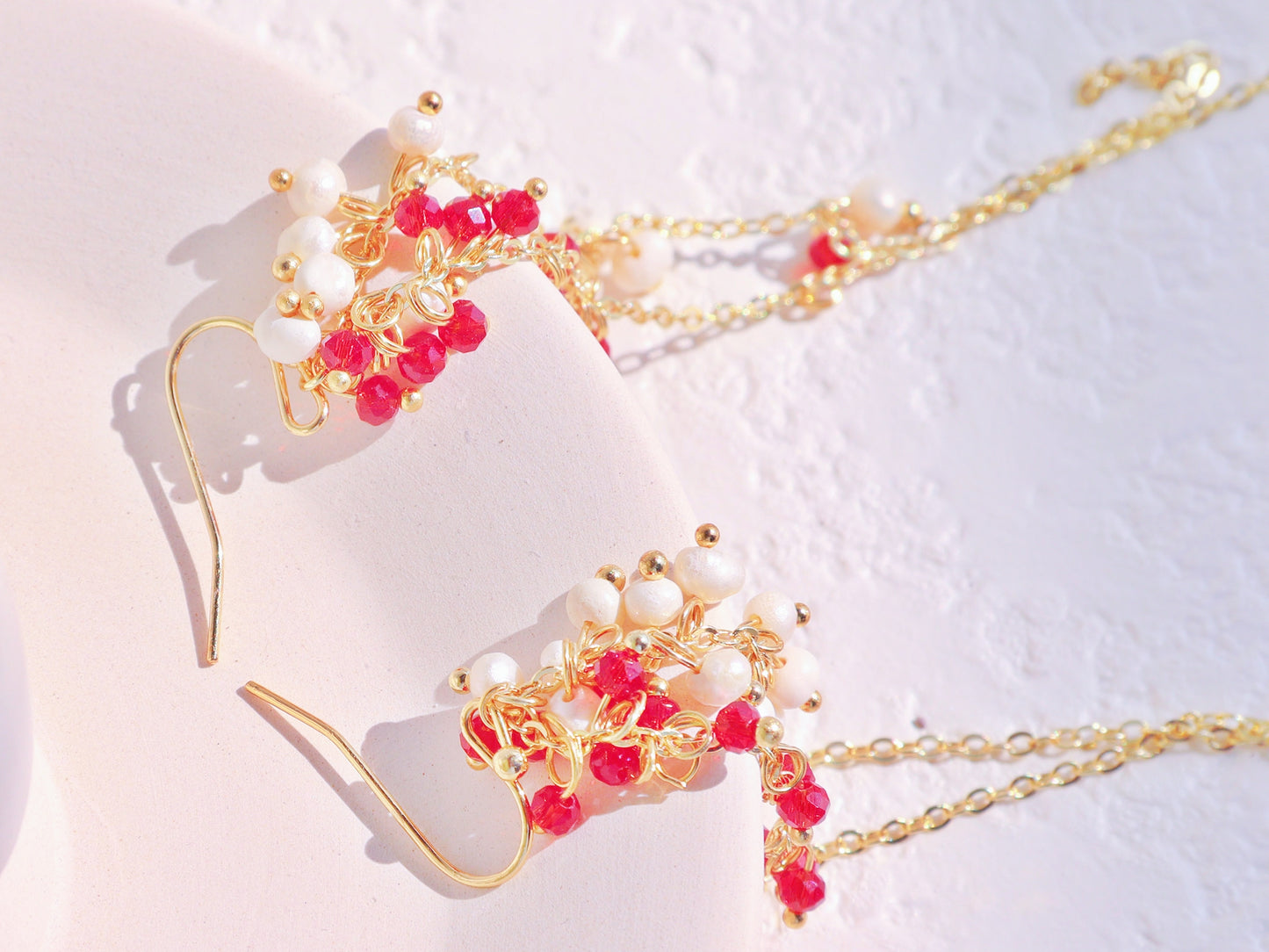 15cm Extra Long Garnet & Pearl Dangles