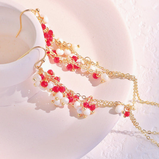 15cm Extra Long Garnet & Pearl Dangles