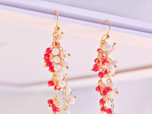 15cm Extra Long Garnet & Pearl Dangles