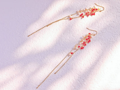 15cm Extra Long Garnet & Pearl Dangles