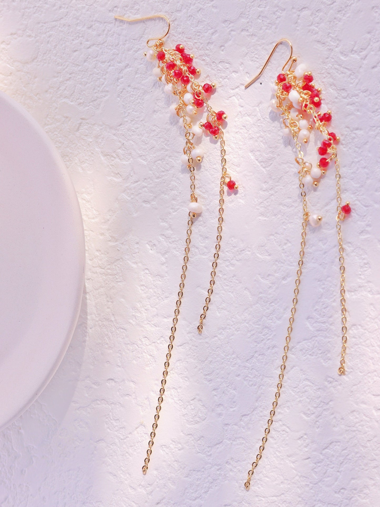 15cm Extra Long Garnet & Pearl Dangles
