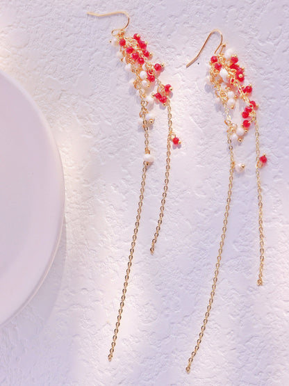 15cm Extra Long Garnet & Pearl Dangles