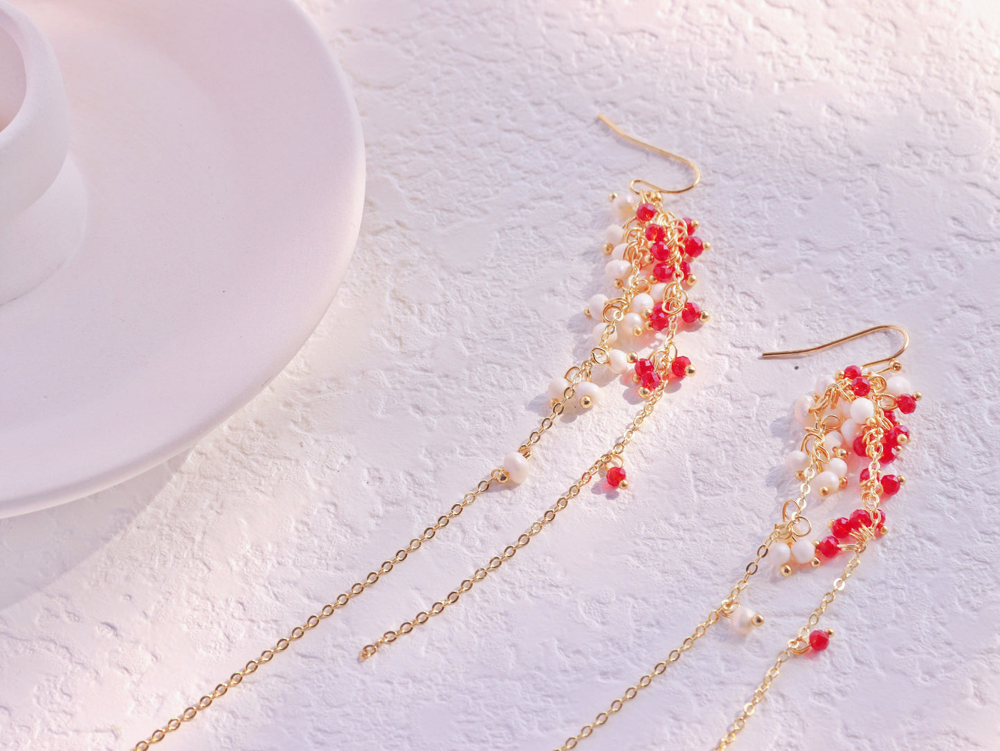 15cm Extra Long Garnet & Pearl Dangles