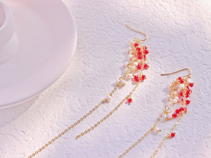 15cm Extra Long Garnet & Pearl Dangles