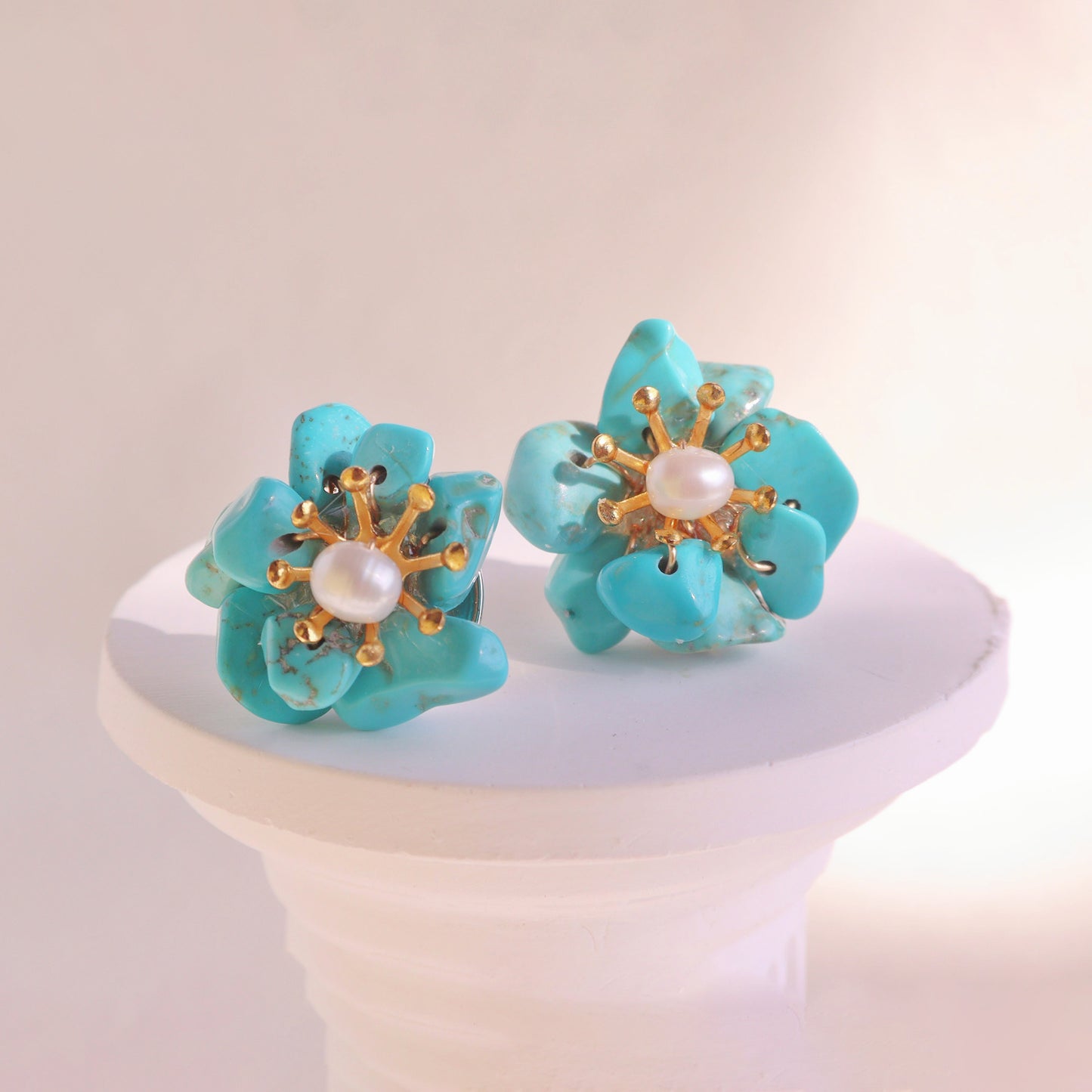 Natural Gemstone Flower Studs