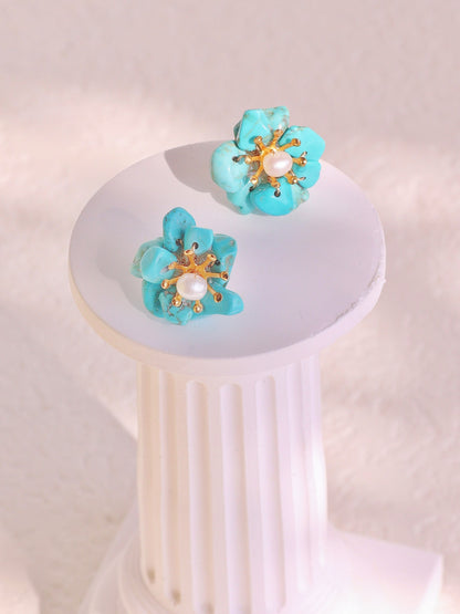 Natural Gemstone Flower Studs