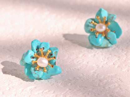 Natural Gemstone Flower Studs