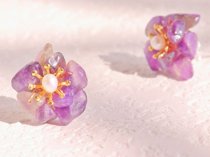 Natural Gemstone Flower Studs