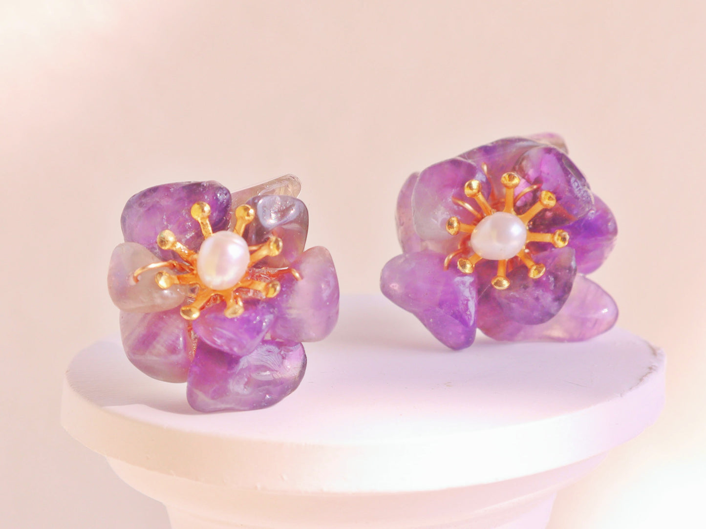 Natural Gemstone Flower Studs