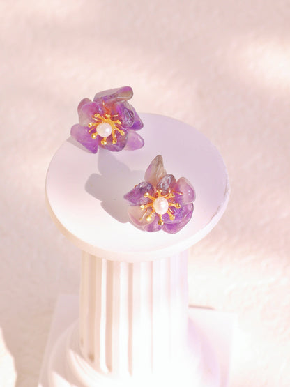 Natural Gemstone Flower Studs