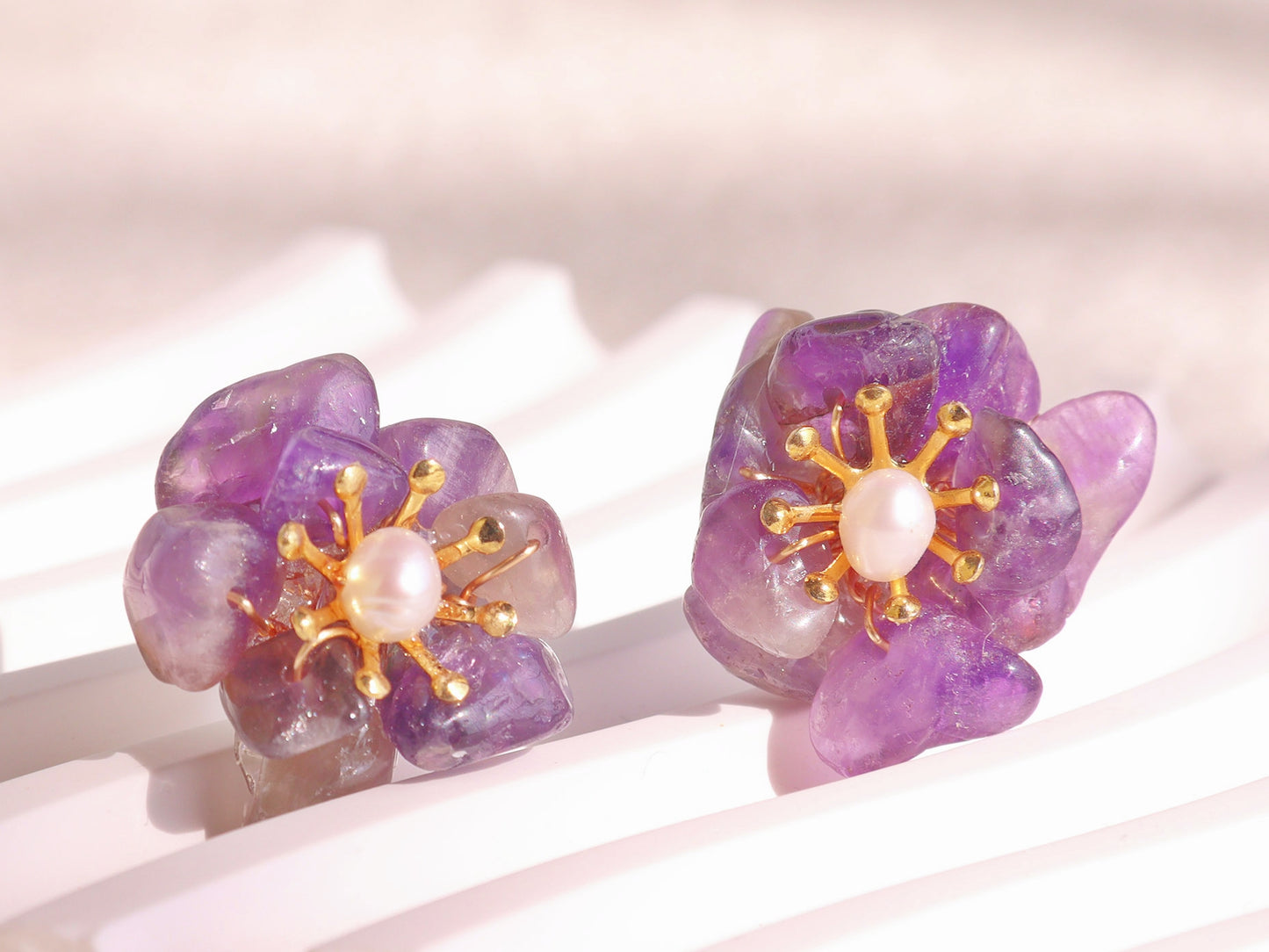 Natural Gemstone Flower Studs