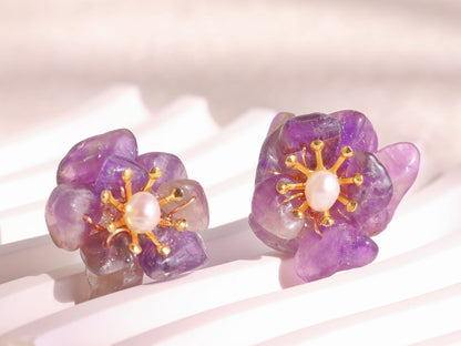 Natural Gemstone Flower Studs