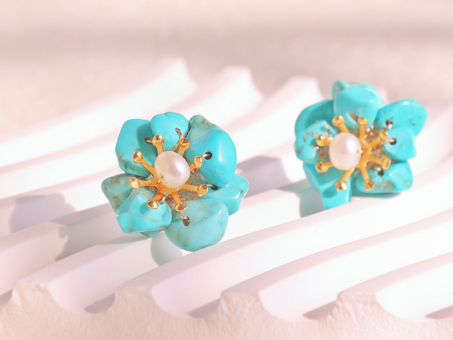 Natural Gemstone Flower Studs