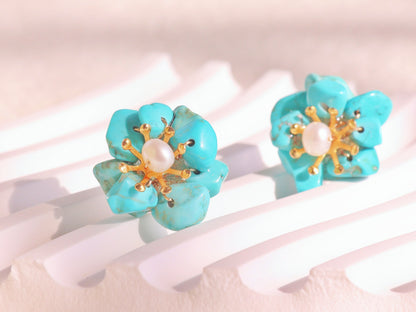 Natural Gemstone Flower Studs