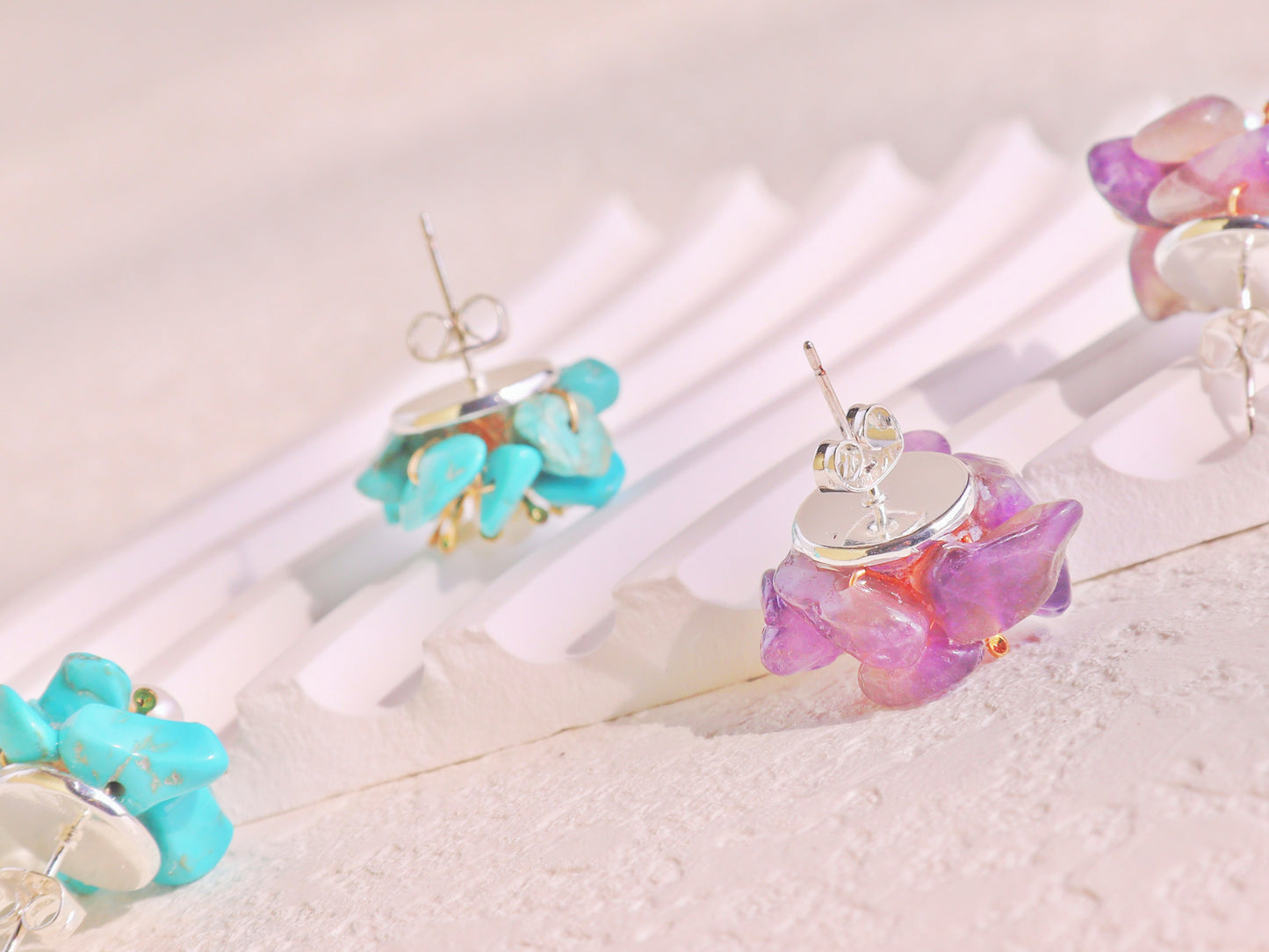 Natural Gemstone Flower Studs