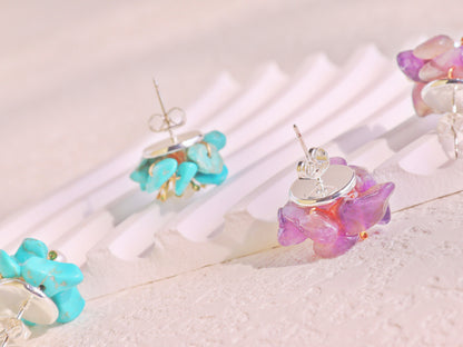 Natural Gemstone Flower Studs