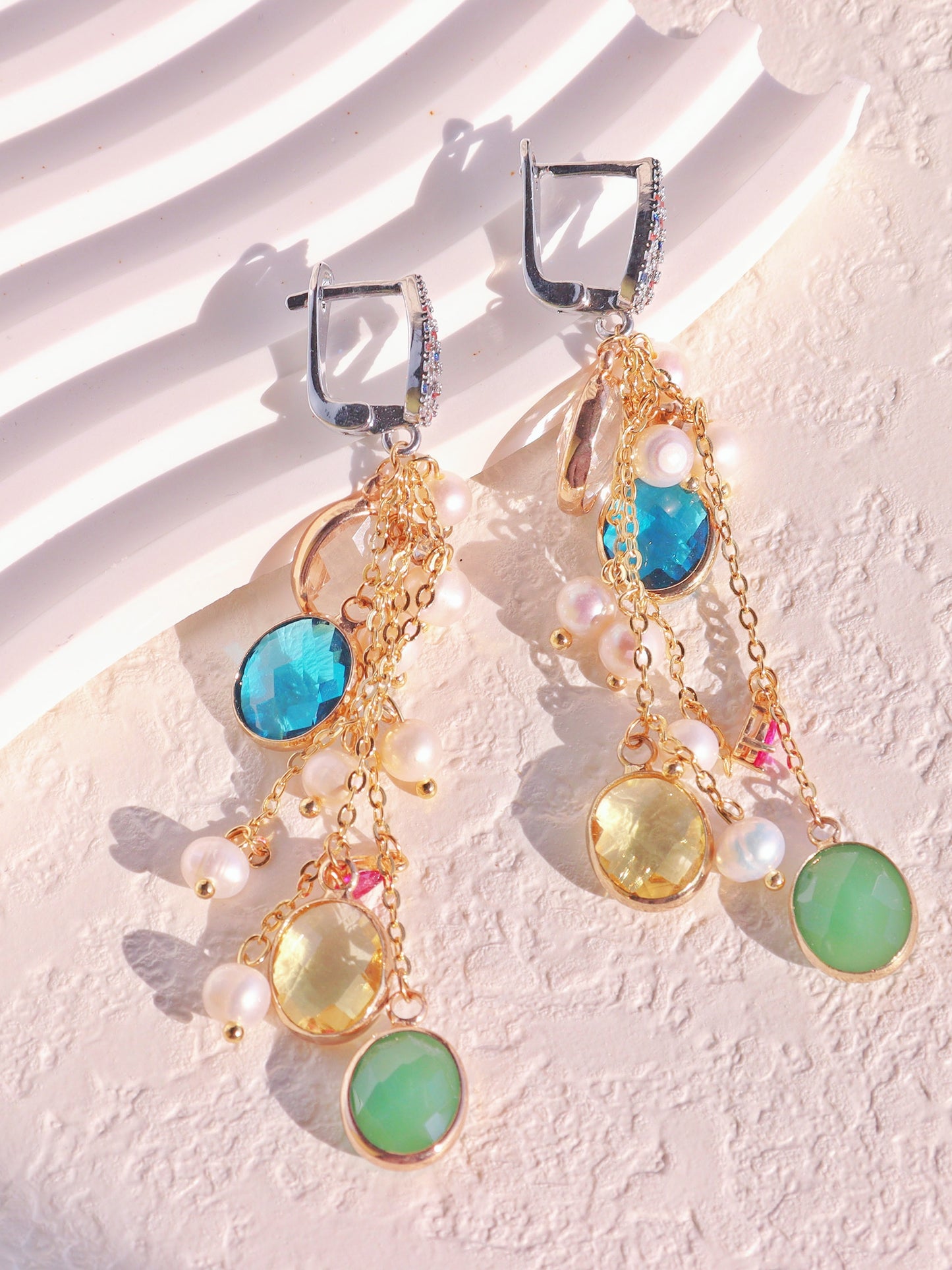 Multi-Color Resin & Pearl Tassel Earrings