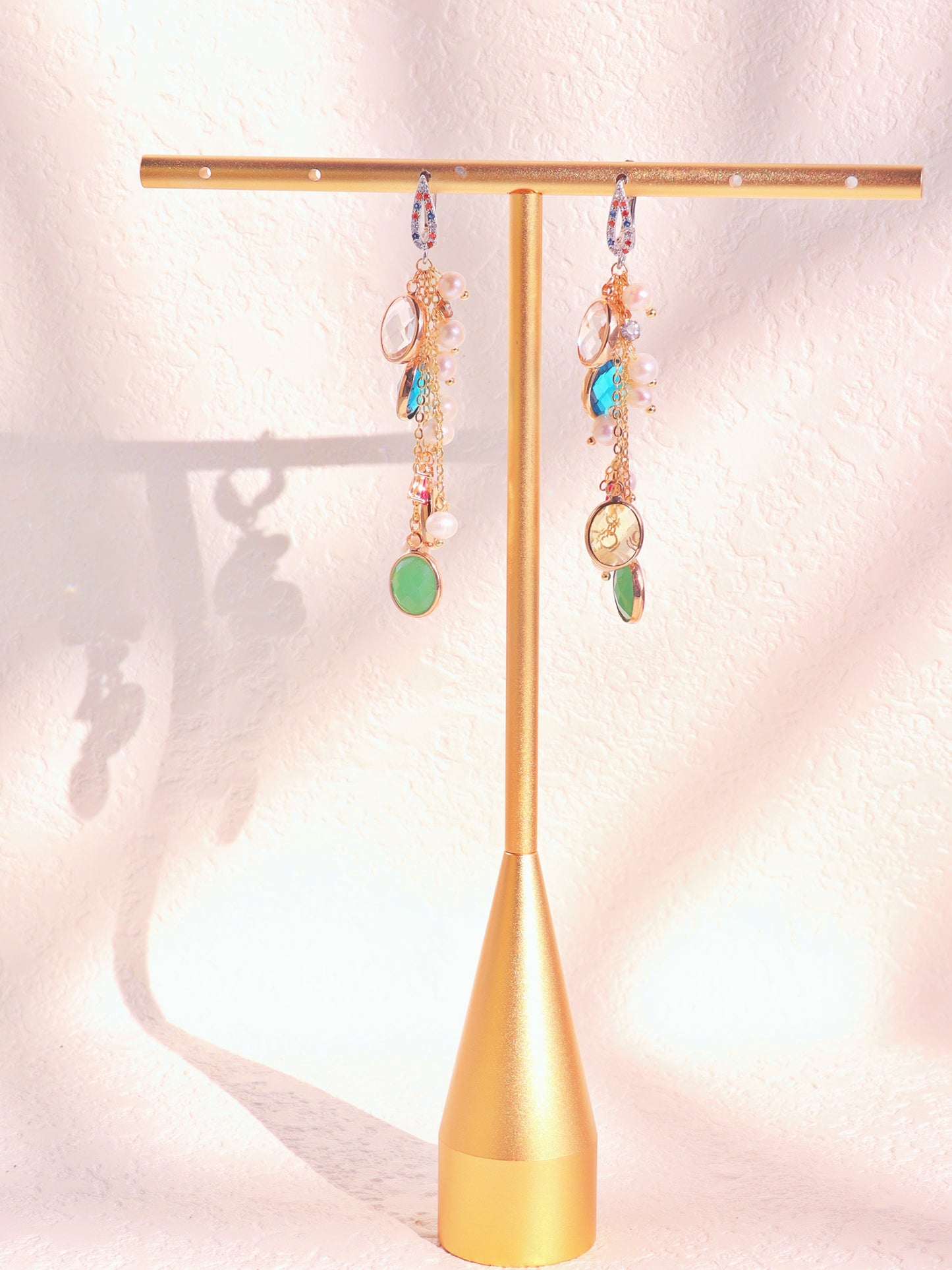 Multi-Color Resin & Pearl Tassel Earrings
