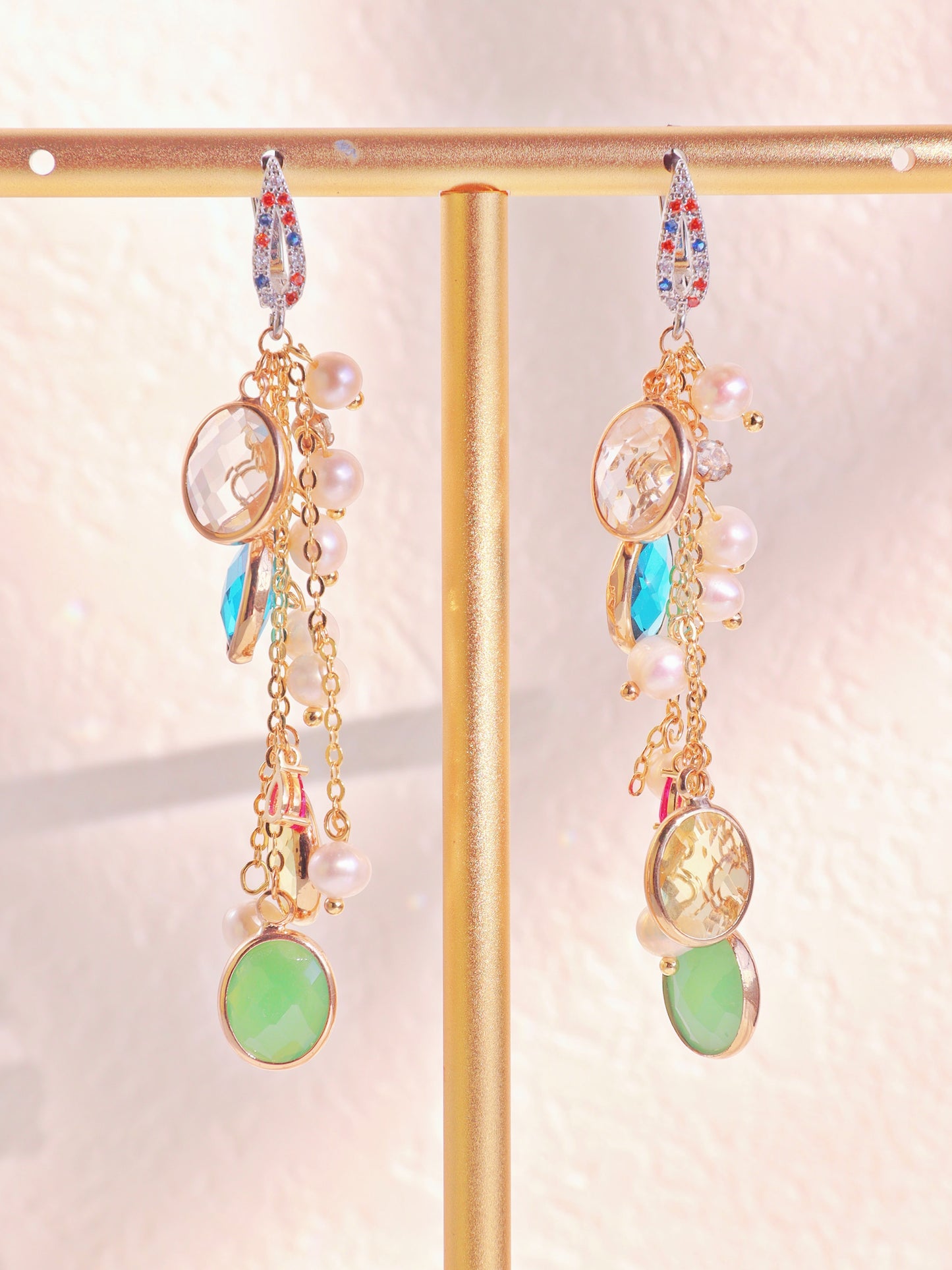 Multi-Color Resin & Pearl Tassel Earrings