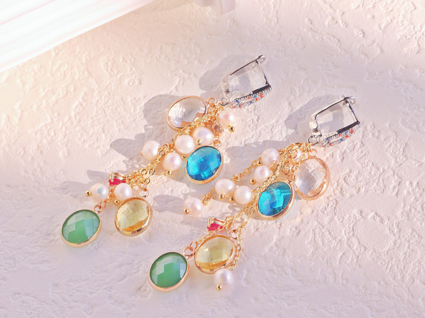 Multi-Color Resin & Pearl Tassel Earrings