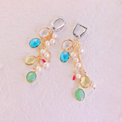 Multi-Color Resin & Pearl Tassel Earrings