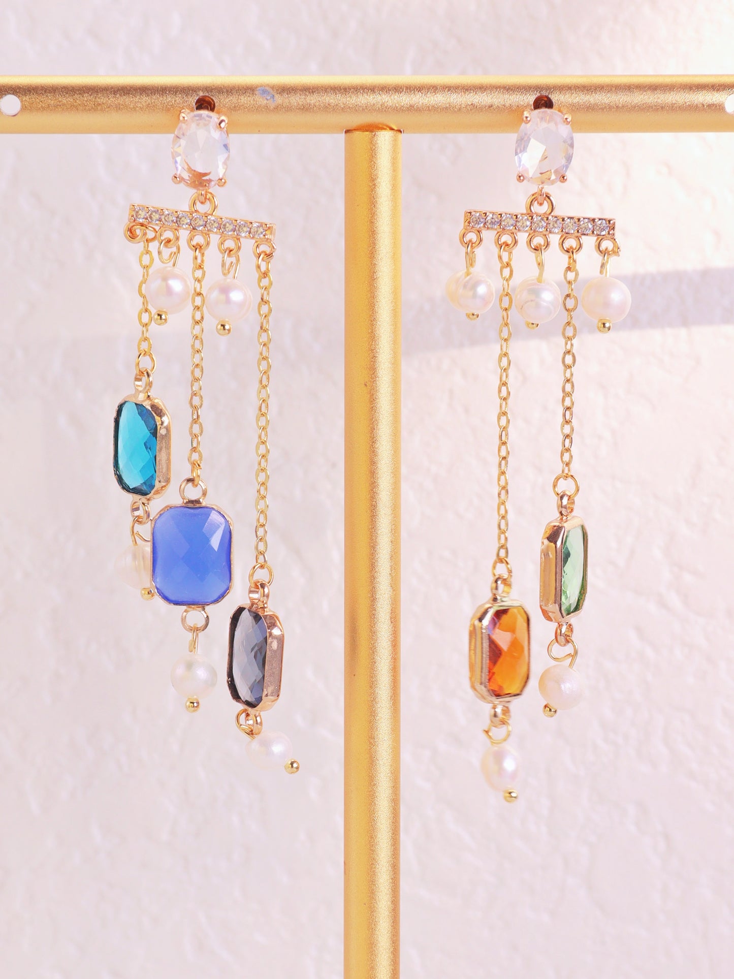 Geometric Art Deco Resin & Pearl Dangles