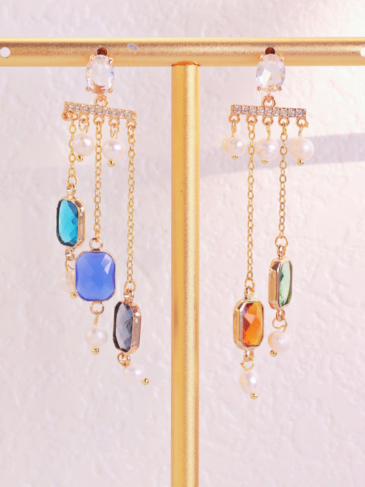 Geometric Art Deco Resin & Pearl Dangles