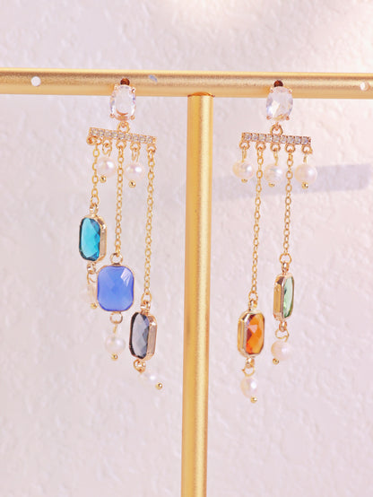 Geometric Art Deco Resin & Pearl Dangles