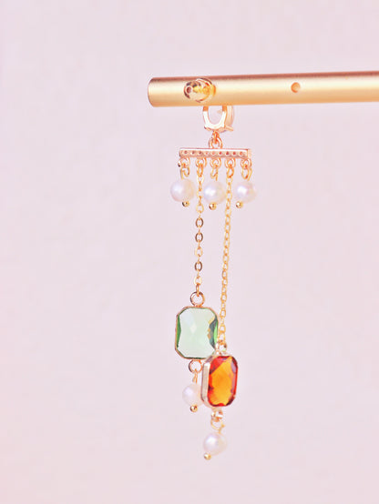Geometric Art Deco Resin & Pearl Dangles