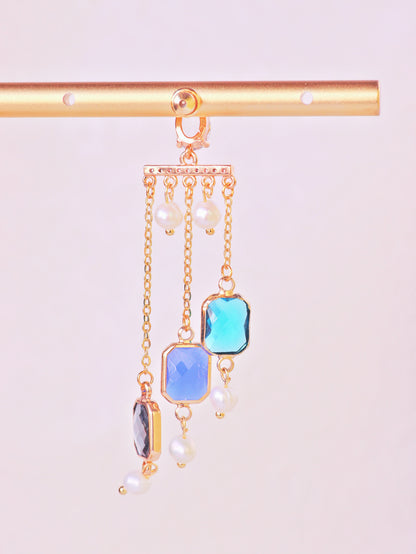 Geometric Art Deco Resin & Pearl Dangles