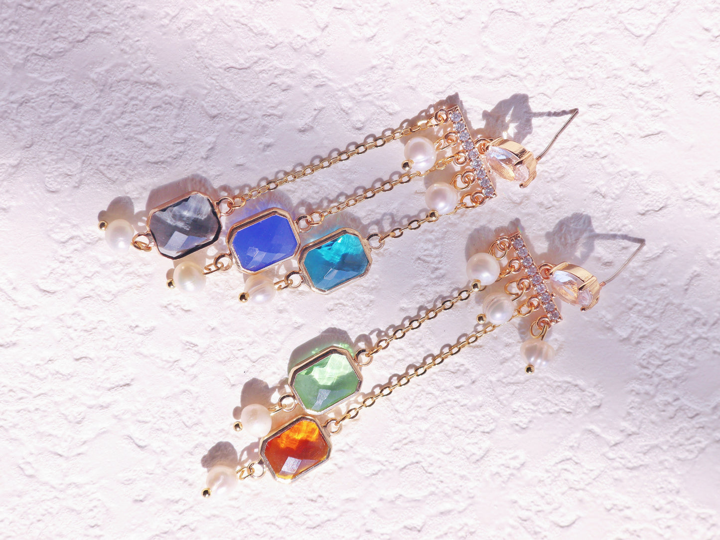 Geometric Art Deco Resin & Pearl Dangles