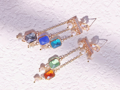 Geometric Art Deco Resin & Pearl Dangles