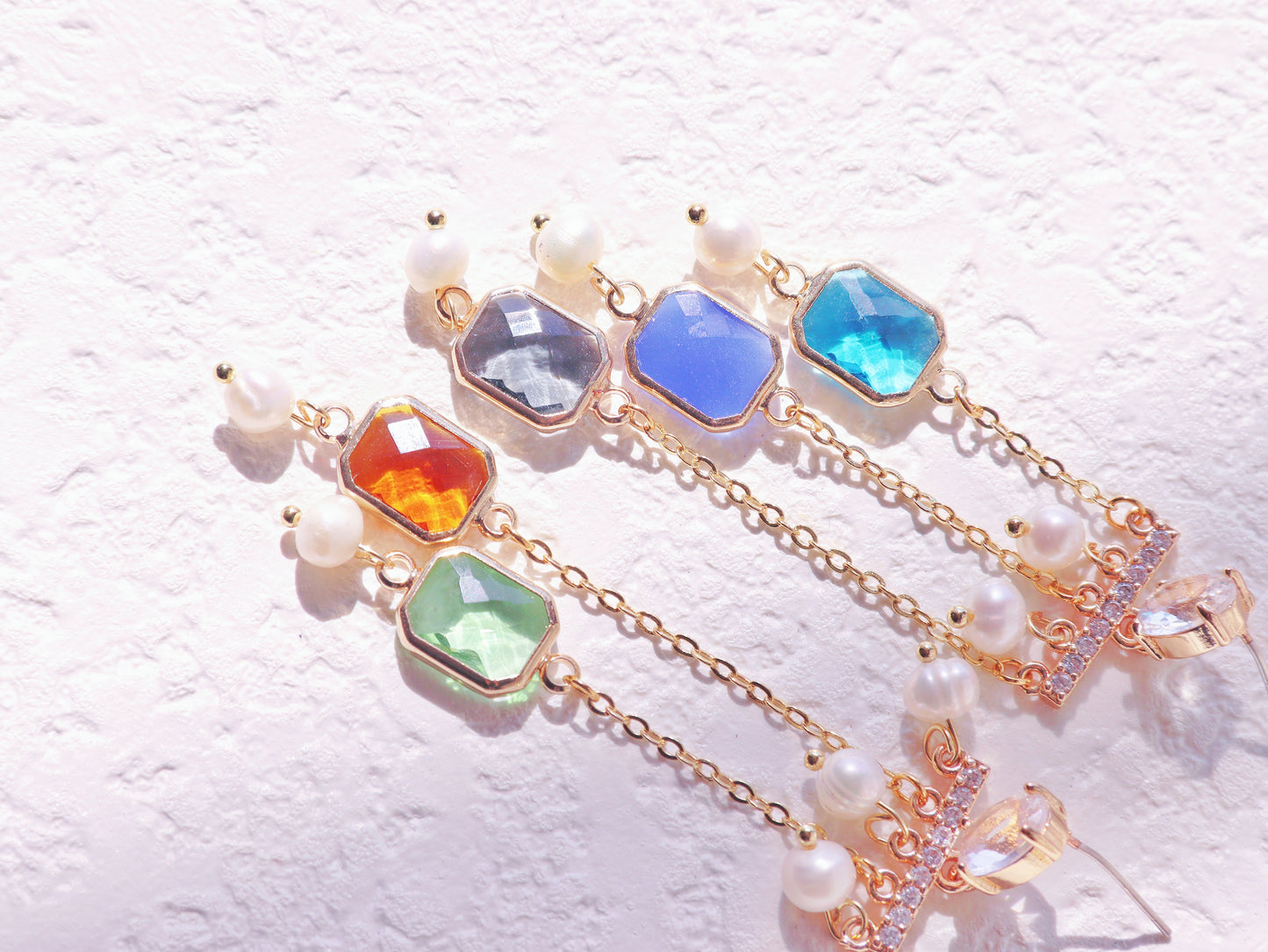 Geometric Art Deco Resin & Pearl Dangles