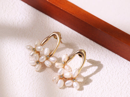 Vintage Pearl Flower Stud Earrings – Gold Plated Bridal Wedding Jewelry