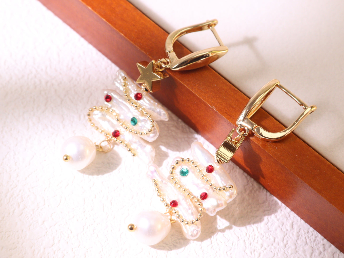 Christmas Tree Baroque Pearl Earrings – Festive Gold Plated Holiday Jewelry Gift